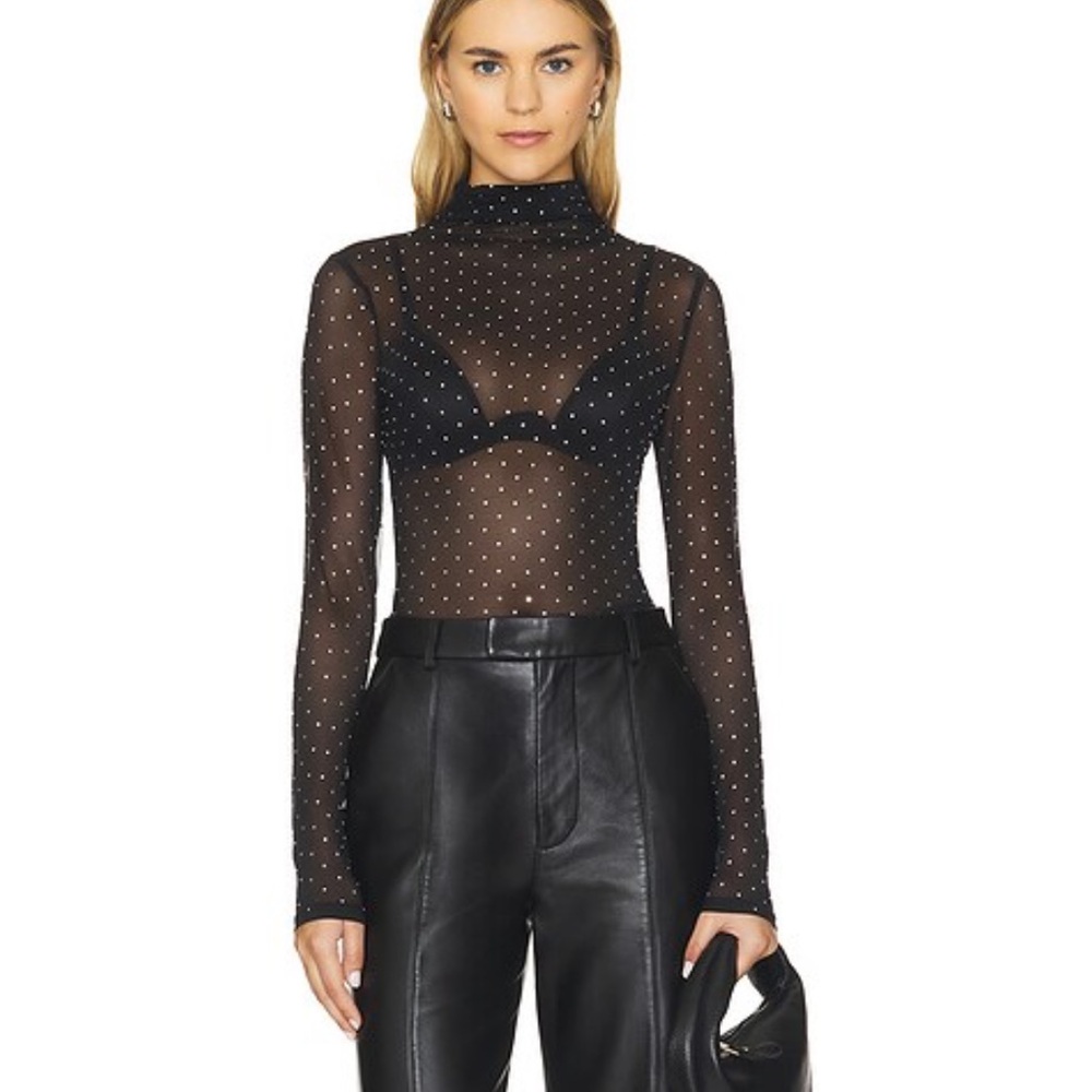 MISHA COLLECTION Black Sheer Polka Dot Top